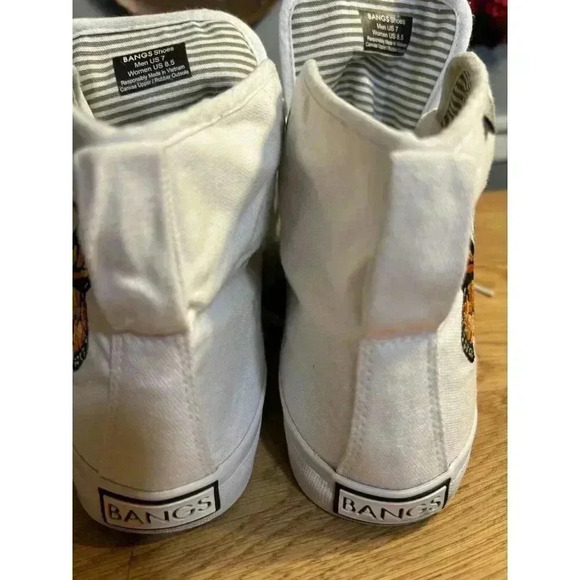 BANGS White High Top Unisex Tennis Shoes Women's 8.5 Butterfly Flowers - Picture 9 of 11